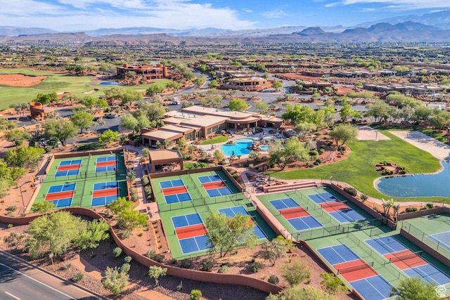 2549 W Sinagua Trl Unit 26, St George, UT 84770 - aerial view of residential area featuring a local golf course, a water and mountain view, and a pool