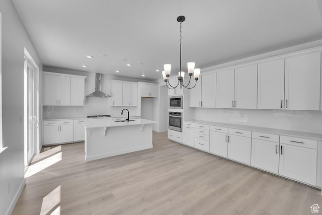 127 E Heron Ave Unit 808, Saratoga Springs, UT 84045 - kitchen with stainless steel appliances, wall chimney exhaust hood, a sink, decorative backsplash, and white cabinets