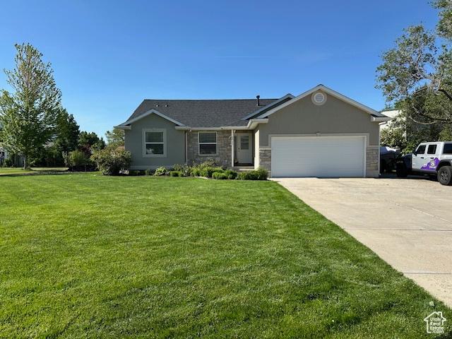 2025 E Skyline Dr, South Ogden, UT 84403 - single story home with concrete driveway, a garage, a front yard, and stucco siding