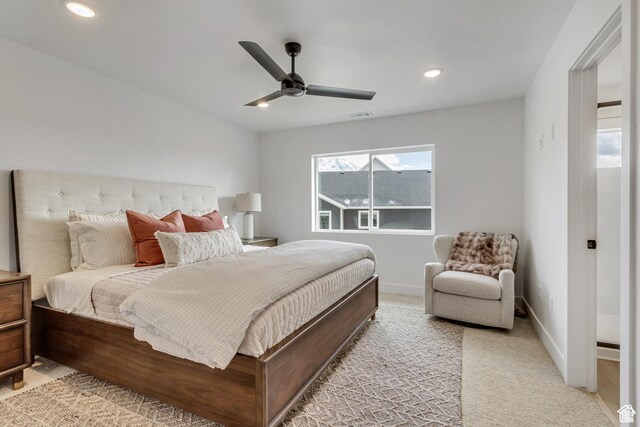 1471 E 1400 N Unit 55, Payson, UT 84651 - bedroom featuring light carpet, recessed lighting, a ceiling fan, and baseboards
