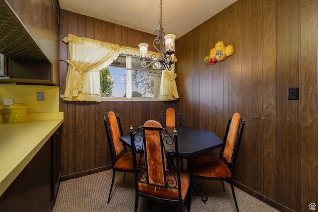 550 S 1500 W, Vernal, UT 84078 - carpeted dining space with wood walls and a chandelier