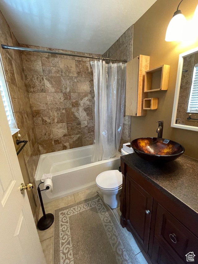 13778 S 2260 W, Riverton, UT 84065 - bathroom with shower / tub combo, toilet, vanity, and tile patterned flooring
