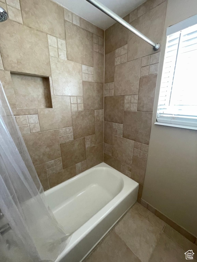 13778 S 2260 W, Riverton, UT 84065 - bathroom with shower / bath combo, baseboards, and tile patterned floors