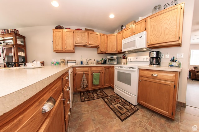 1969 N 275 W, Harrisville, UT 84414 - kitchen featuring white appliances, light countertops, dark stone finish floors, recessed lighting, and a sink