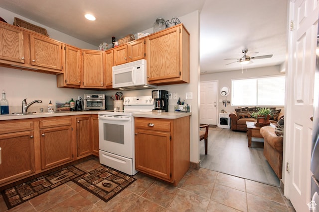 1969 N 275 W, Harrisville, UT 84414 - kitchen with white appliances, a ceiling fan, light countertops, a sink, and recessed lighting