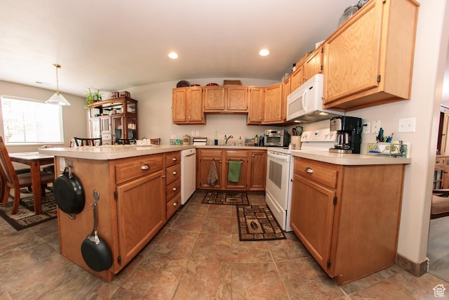 1969 N 275 W, Harrisville, UT 84414 - kitchen featuring white appliances, a peninsula, light countertops, a sink, and recessed lighting
