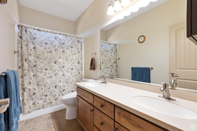 1374 E Big Pinion Ln, Apple Valley, UT 84737 - full bath with toilet, double vanity, tile patterned flooring, and curtained shower