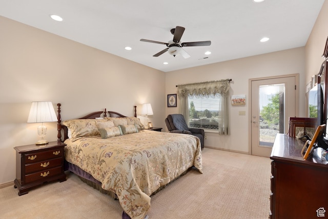 1374 E Big Pinion Ln, Apple Valley, UT 84737 - bedroom featuring light carpet, access to outside, recessed lighting, and baseboards