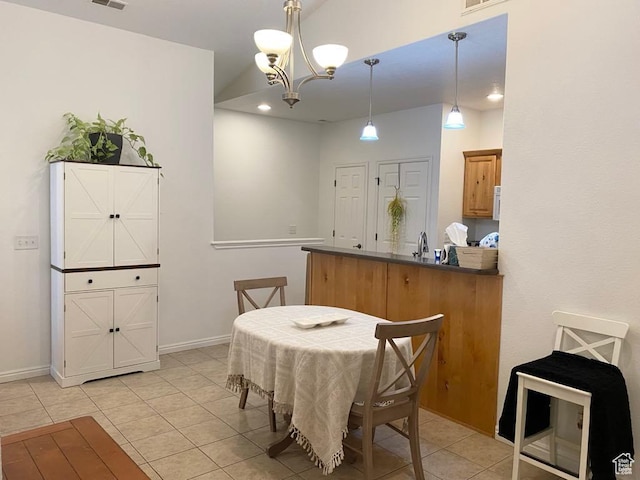 1052 S Canyon Meadows Dr Unit 4, Provo, UT 84606 - dining area with light tile patterned floors, a chandelier, and recessed lighting