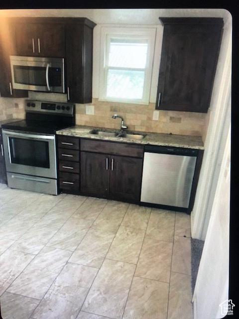 1419 S Grant, Ogden, UT 84404 - kitchen with stainless steel appliances, a sink, and backsplash