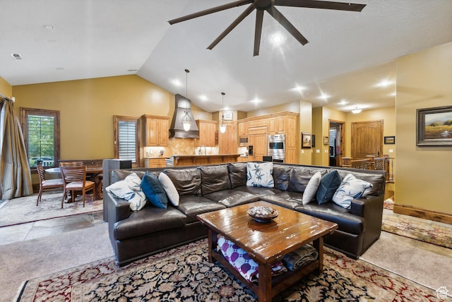 5964 S Ragsdale Dr E, Murray, UT 84121 - living area with a ceiling fan and lofted ceiling