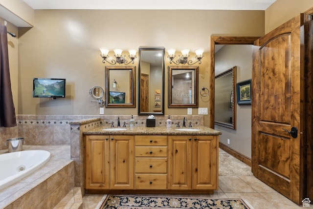 5964 S Ragsdale Dr E, Murray, UT 84121 - full bath with tile patterned floors, a tub with jets, and double vanity