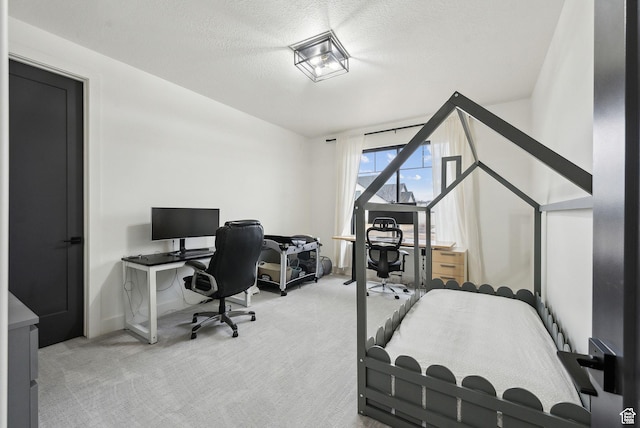 11603 S Fox Vista Dr, Draper, UT 84020 - bedroom featuring light carpet, a desk, a textured ceiling, and baseboards