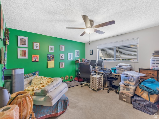 5104 Shawnee Ln, Ogden, UT 84403 - office featuring a ceiling fan, carpet floors, and a textured ceiling