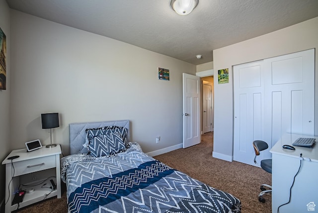 3907 W Tottori Dune Dr S, South Jordan, UT 84095 - bedroom featuring carpet floors, baseboards, a closet, and a textured ceiling