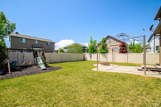 3907 W Tottori Dune Dr S, South Jordan, UT 84095 - view of yard featuring a playground and a patio