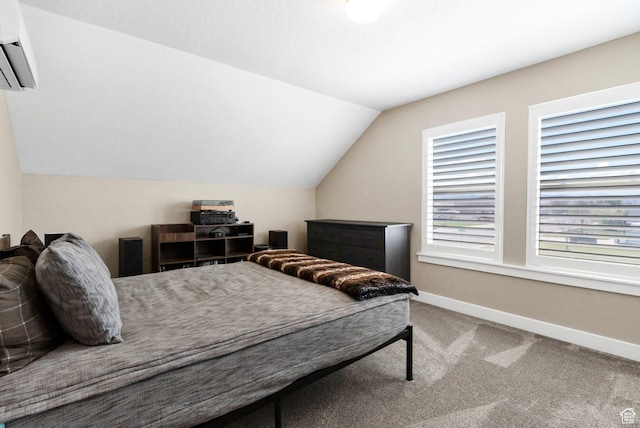 495 E 100 S, Centerfield, UT 84622 - bedroom with a wall mounted AC, carpet floors, vaulted ceiling, and baseboards