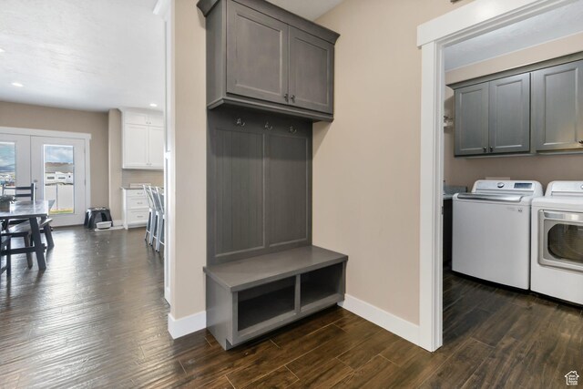 495 E 100 S, Centerfield, UT 84622 - laundry room featuring washer and dryer, cabinet space, baseboards, dark wood finished floors, and recessed lighting