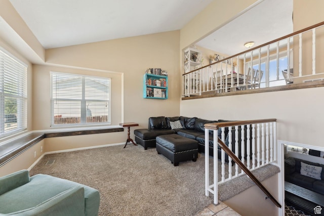 5748 S 3975 W, Roy, UT 84067 - carpeted living area with lofted ceiling and baseboards