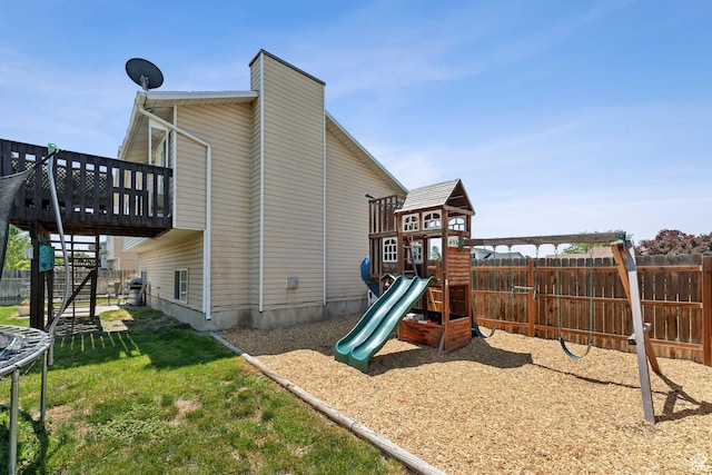 5748 S 3975 W, Roy, UT 84067 - view of playground featuring stairs, a wooden deck, and a trampoline