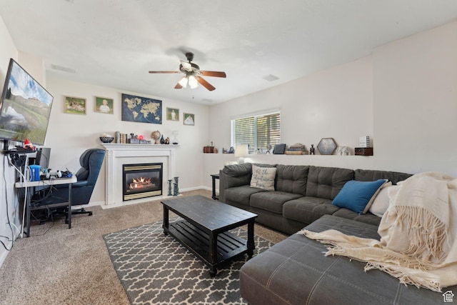 5748 S 3975 W, Roy, UT 84067 - living area with a ceiling fan, carpet flooring, a glass covered fireplace, an office area, and baseboards