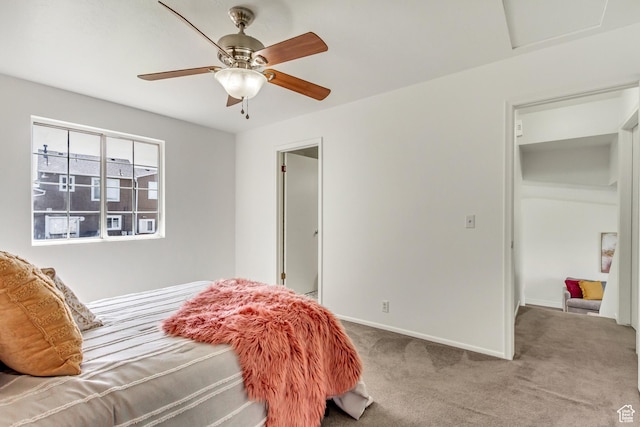 6353 W 3100 S, West Valley City, UT 84128 - carpeted bedroom with baseboards, attic access, and ceiling fan
