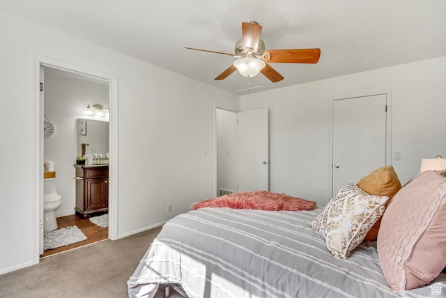 6353 W 3100 S, West Valley City, UT 84128 - bedroom featuring carpet floors, ensuite bathroom, ceiling fan, and baseboards