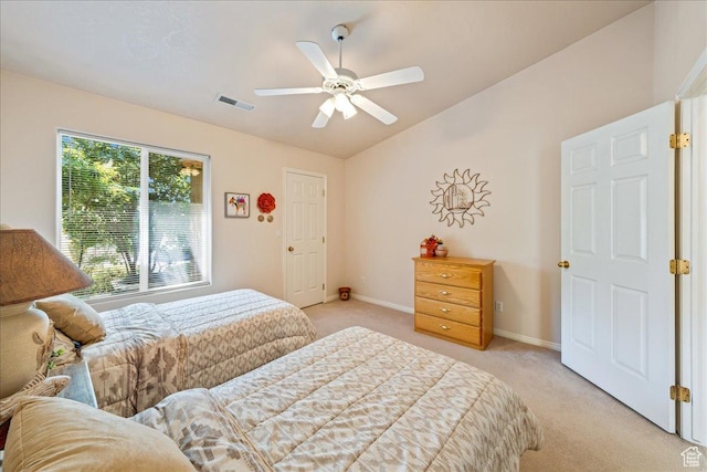 2050 S 1400 E Unit 13, St George, UT 84790 - bedroom with light carpet, vaulted ceiling, baseboards, and a ceiling fan
