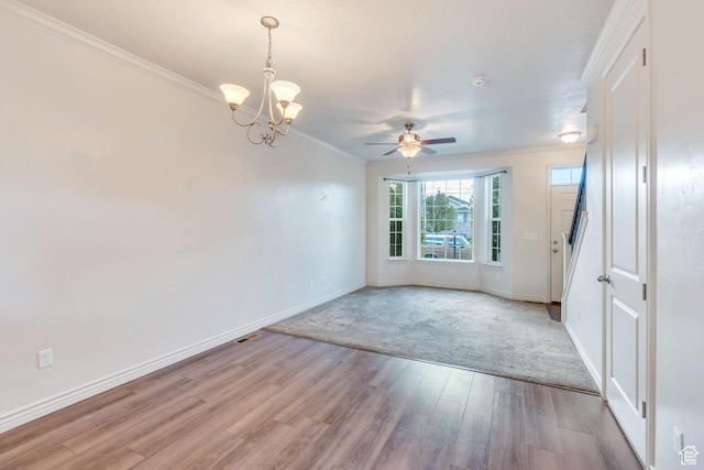 1022 W 500 S, Provo, UT 84601 - empty room with crown molding, light wood-style flooring, a chandelier, baseboards, and ceiling fan