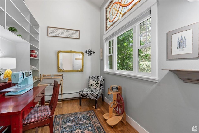 971 E Village Way, Alpine, UT 84004 - home office featuring wood finished floors, baseboards, and a baseboard radiator