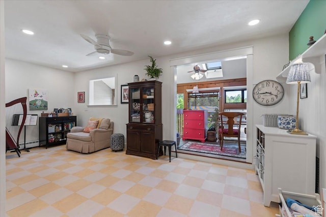 971 E Village Way, Alpine, UT 84004 - sitting room with a ceiling fan, recessed lighting, light floors, a baseboard heating unit, and a skylight