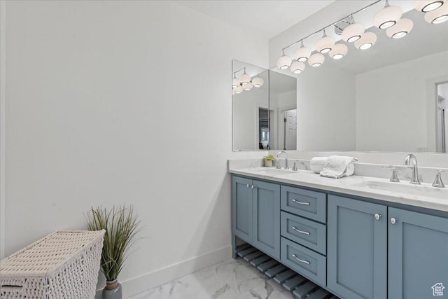 971 E Village Way, Alpine, UT 84004 - full bathroom with double vanity, marble look tile flooring, and baseboards
