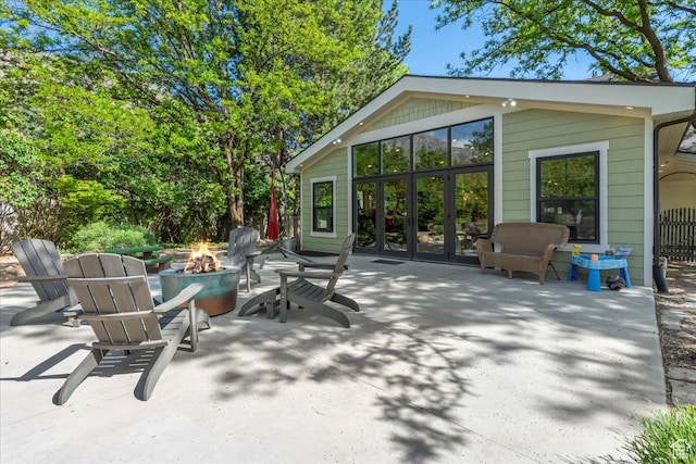 971 E Village Way, Alpine, UT 84004 - view of patio / terrace with a fire pit and french doors