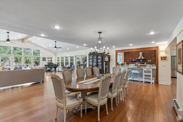 971 E Village Way, Alpine, UT 84004 - dining area with a ceiling fan, a baseboard radiator, wood-type flooring, and recessed lighting