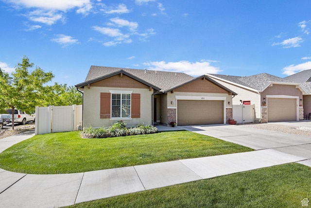 1135 Surrey Dr, North Salt Lake, UT 84054 - ranch-style house with a gate, a garage, concrete driveway, and stucco siding