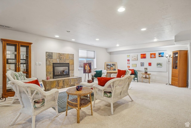 4538 Cottage Grove Ln, Murray, UT 84107 - carpeted living room featuring recessed lighting and a fireplace