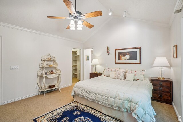 4538 Cottage Grove Ln, Murray, UT 84107 - bedroom featuring carpet, lofted ceiling, a spacious closet, baseboards, and a ceiling fan