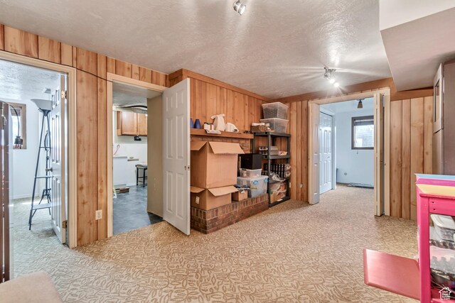 1789 N Stayner Dr W, Farmington, UT 84025 - bedroom with wooden walls, carpet floors, and a textured ceiling