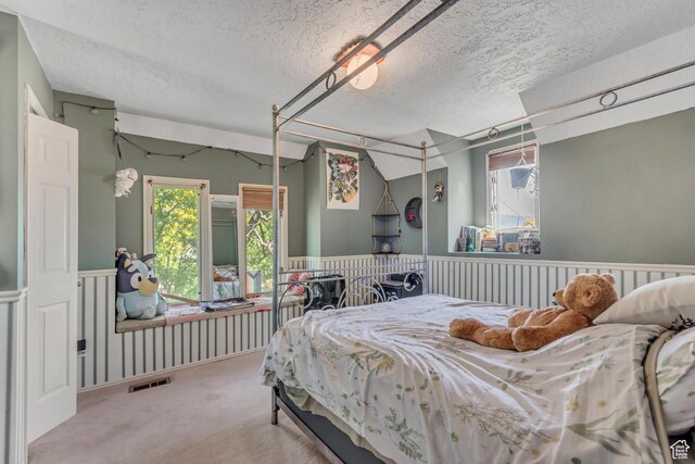 1789 N Stayner Dr W, Farmington, UT 84025 - carpeted bedroom with a textured ceiling and a wainscoted wall