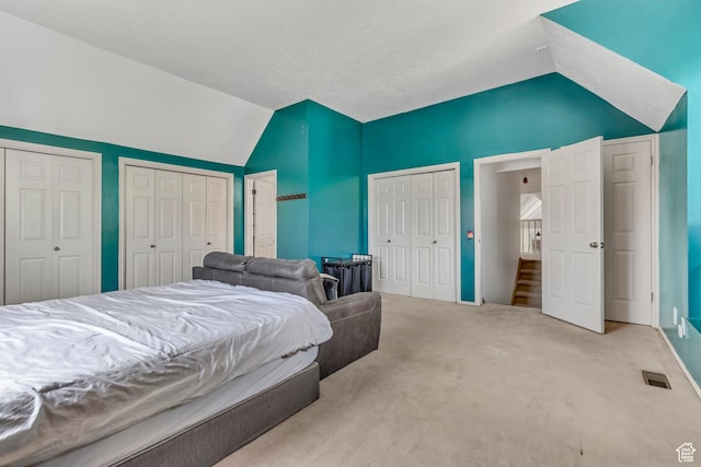 1789 N Stayner Dr W, Farmington, UT 84025 - bedroom featuring vaulted ceiling, two closets, and carpet floors