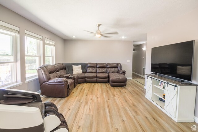 113 E 1500 N, Vernal, UT 84078 - living room with light wood-style floors, ceiling fan, baseboards, and recessed lighting