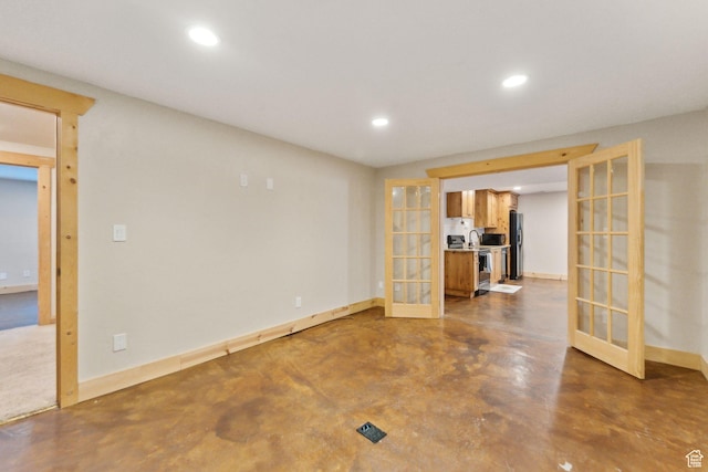 280 N Mill Rd, Heber City, UT 84032 - unfurnished living room featuring french doors, finished concrete floors, recessed lighting, and baseboards