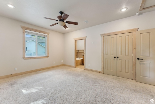 280 N Mill Rd, Heber City, UT 84032 - unfurnished bedroom featuring carpet, baseboards, ensuite bathroom, ceiling fan, and recessed lighting