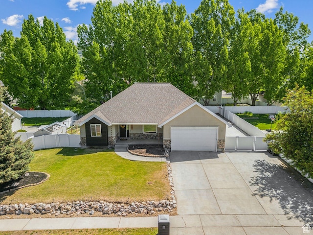280 N Mill Rd, Heber City, UT 84032 - view of front of home featuring stone siding, an attached garage, driveway, covered porch, and roof with shingles