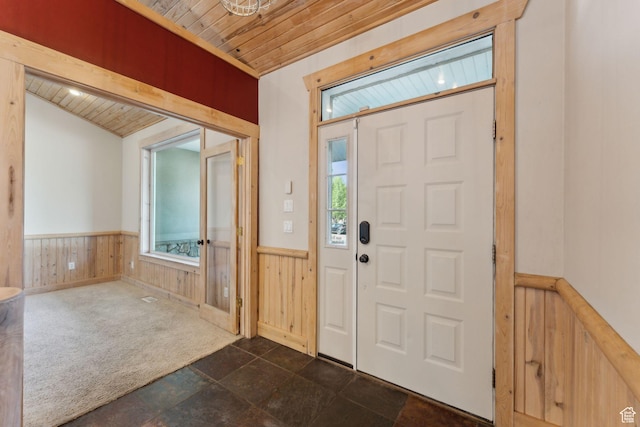 280 N Mill Rd, Heber City, UT 84032 - foyer with wood ceiling, plenty of natural light, wainscoting, and wood walls