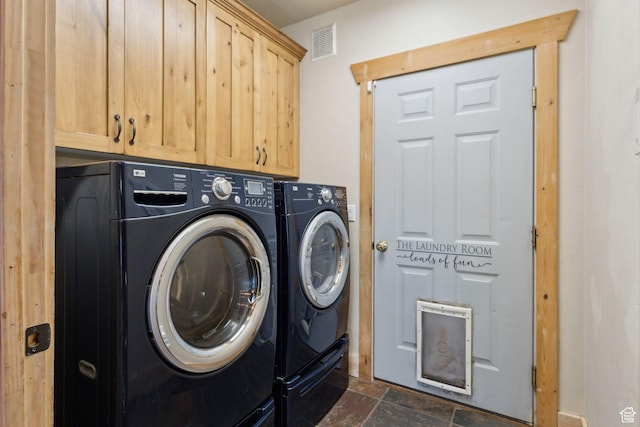 280 N Mill Rd, Heber City, UT 84032 - laundry area featuring washer and clothes dryer, cabinet space, and stone tile flooring