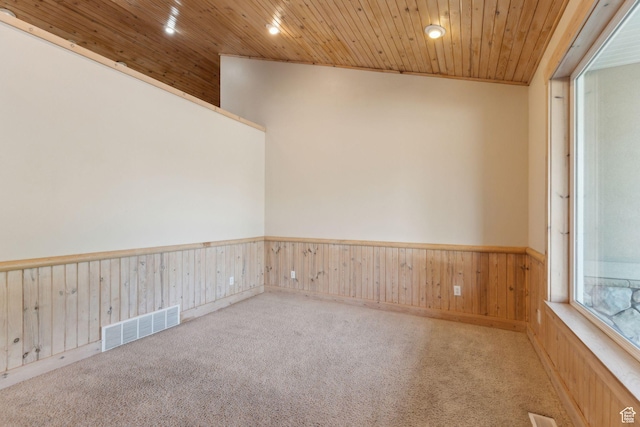 280 N Mill Rd, Heber City, UT 84032 - carpeted spare room featuring wainscoting, recessed lighting, wood walls, and wood ceiling