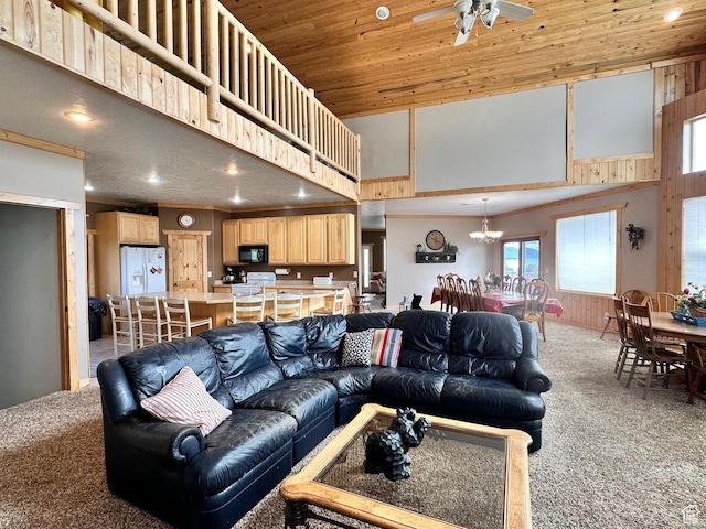 1940 E Shore Rd, Saint Charles, ID 83272 - living area with carpet flooring, a high ceiling, ceiling fan, recessed lighting, and plenty of natural light