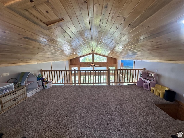 1940 E Shore Rd, Saint Charles, ID 83272 - additional living space featuring lofted ceiling, wooden ceiling, carpet, and ceiling fan