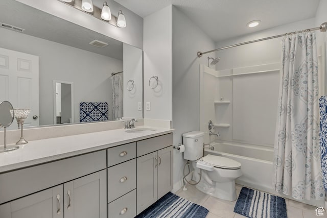 5058 W Blythswood Ln S, Herriman, UT 84096 - bathroom featuring toilet, vanity, shower / bath combo, and tile patterned floors